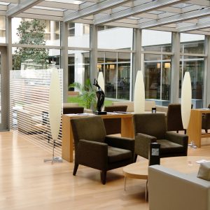 The hotel lobby